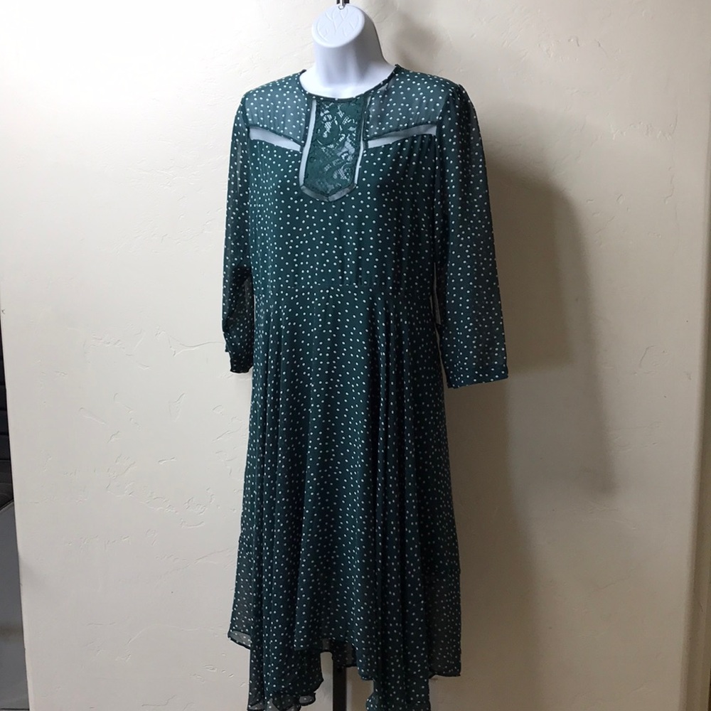 green dress with white polka dots midi medium
